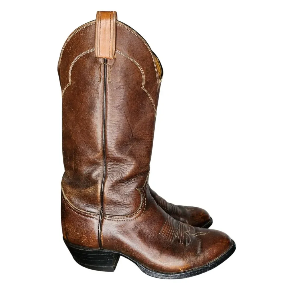 Vintage Tony Lama Mens 5084 Brown Leather Western Cowboy Boots Size 6.5 EE USA